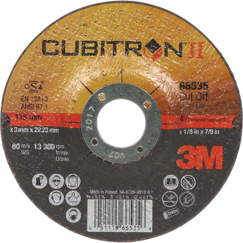 Cut-Off Wheels - CubitronII, 4-1/2" x 0.125", 7/8" Arbor, Type 27, Ceramic, 13300 RPM Par Equipment