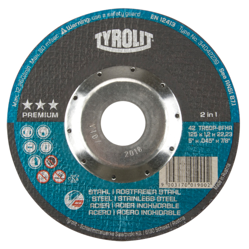 Premium 2 in 1 Thincut Cut-Off Wheel, 5" x 0.045", 7/8" Arbor, Type 27, Aluminum Oxide, 12250 RPM Par Equipment