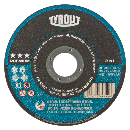 Premium 2 In 1 Thincut Cut-Off Wheel, 4-1/2" x 0.045", 7/8" Arbor, Type 1, Aluminum Oxide, 13300 RPM Par Equipment