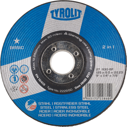 Basic 2-in-1 Grinding Wheel, 4-1/2" x 1/4", 7/8" Arbor, Type 27 Par Equipment