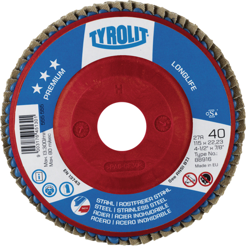Long Life Flap Disc, 4-1/2" x 7/8", Type 27, 40 Grit, Zirconium Par Equipment