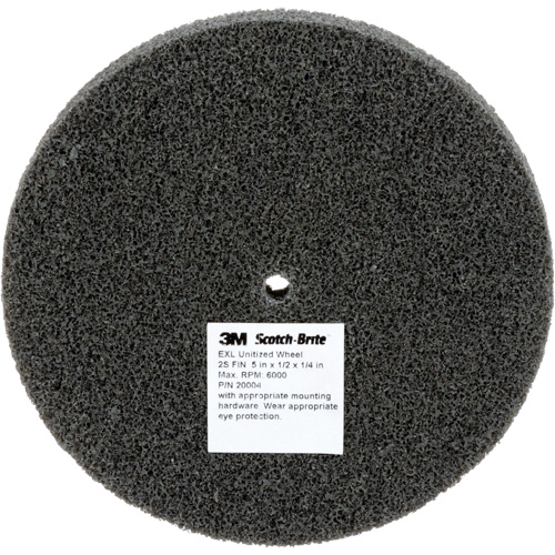 Meule unitaris&eacute;e EXL Scotch-Brite, 5" x 1/2", Arbre de 1/4", Grain de Fin, Carbure de silicium Par Equipment