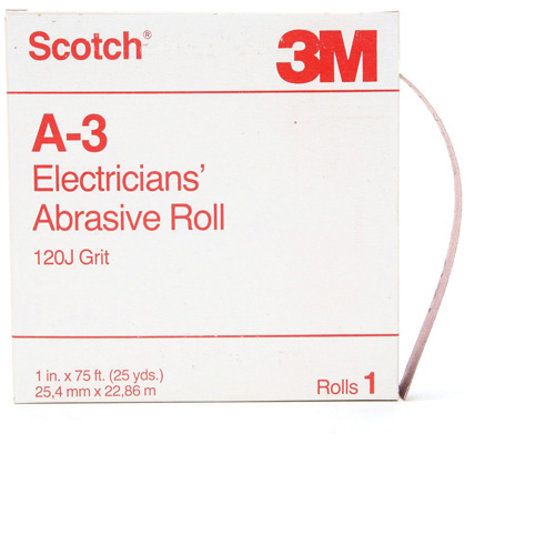 Scotch&reg; A-3 Electrician's Abrasive Roll, Aluminum Oxide, 1" W x 75' L, 120 Grit Par Equipment