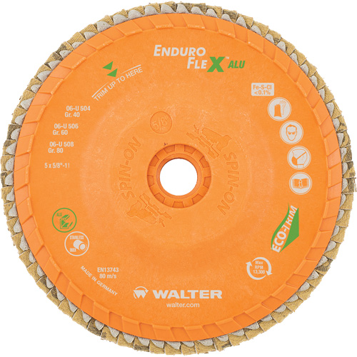 Disque &agrave; lamelles vissable Enduro-Flex Alu, 5" x 5/8"-11, Type 27, Grain 80, Alumine de zirconium Par Equipment