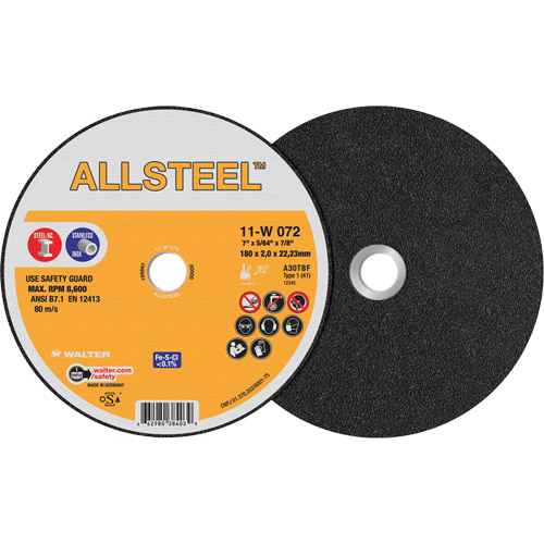 AllSteel Cut-Off Wheel, 7" x 5/64", 7/8" Arbor, Type 1, Aluminum Oxide, 8500 RPM Par Equipment