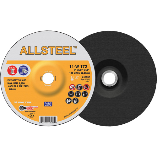 AllSteel Cut-Off Wheel, 7" x 5/64", 7/8" Arbor, Type 27, Aluminum Oxide, 8500 RPM Par Equipment