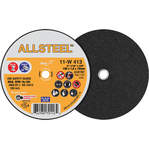 AllSteel Mini Cut-Off Wheel, 4" x 1/16", 3/8" Arbor, Type 1, Aluminum Oxide, 19100 RPM Par Equipment