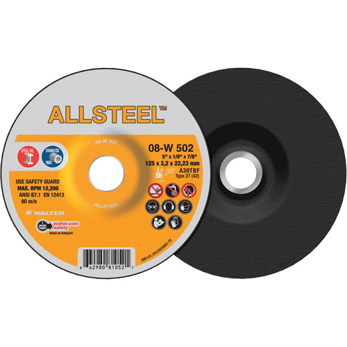 AllSteel Grinding Wheel, 5" x 1/8", 7/8" Arbor, Aluminum Oxide, Type 27 Par Equipment