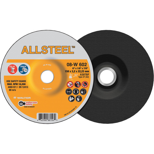 AllSteel Grinding Wheel, 6" x 1/8", 7/8" Arbor, Aluminum Oxide, Type 27 Par Equipment