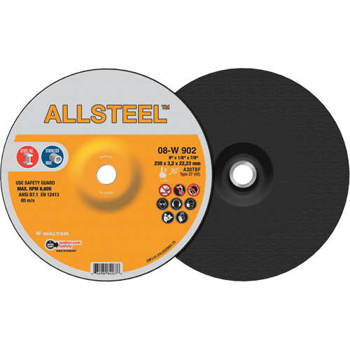 ALLSTEEL Grinding Wheel, 9" x 1/8", 7/8" Arbor, Aluminum Oxide, Type 27 Par Equipment