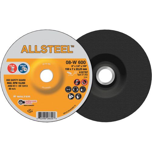 AllSteel Grinding Wheel, 6" x 1/4", 7/8" Arbor, Aluminum Oxide, Type 27 Par Equipment