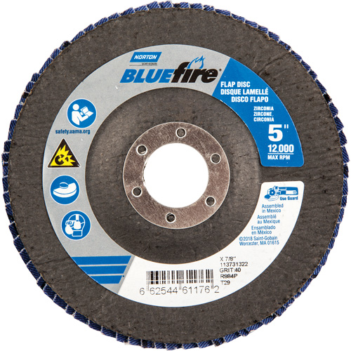 Bluefire Flap Disc, 5" x 7/8", Type 29, 40 Grit, Zirconia Alumina Par Equipment
