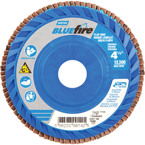 BlueFire&reg; Medium Grade Flap Disc, 4-1/2" x 7/8", Type 27, 60 Grit, Zirconia Alumina Par Equipment