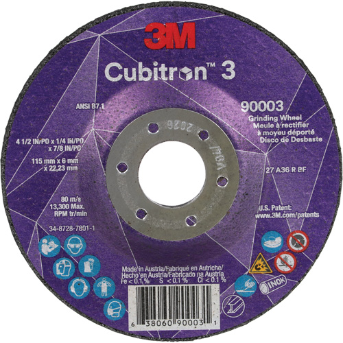 Cubitron 3 Depressed Centre Grinding Wheel, 4-1/2" x 1/4", 7/8" Arbor, Ceramic, Type T27 Par Equipment