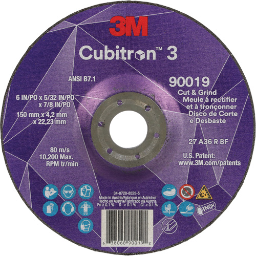 Meule &agrave; couper & tronçonner Cubitron 3, 6" x 5/32", Arbre de 7/8", Type T27, Grain de 36+, C&eacute;ramique Par Equipment
