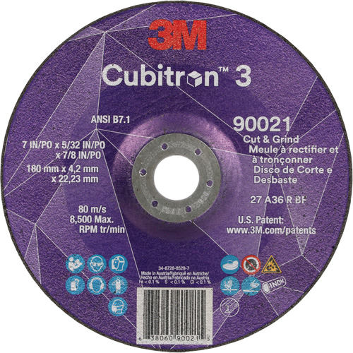 Cubitron 3 Cut & Grind Wheel, 7" x 5/32", 7/8" Arbor, Type T27, 36+ Grit, Ceramic Par Equipment