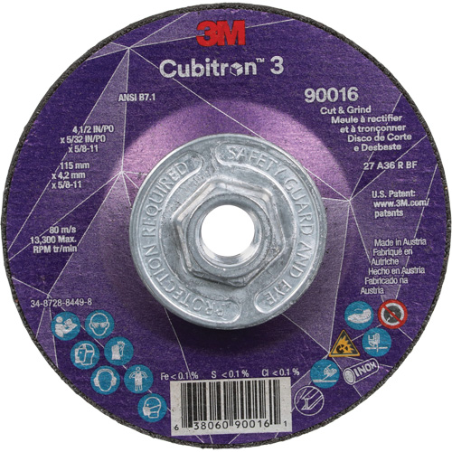 Meule &agrave; couper & tronçonner Cubitron 3, 4-1/2" x 5/32", Arbre de 5/8"-11, Type T27, Grain de 36+, C&eacute;ramique Par Equipment