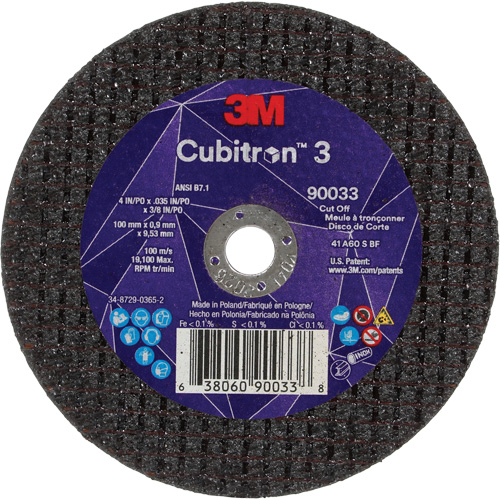 Meule &agrave; tronçonner Cubitron 3, 4" x 0,035", Arbre de 3/8", Type T1, C&eacute;ramique, 21000 Tr/min Par Equipment