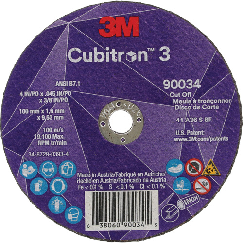 Cubitron 3 Cut-Off Wheel, 4" x 0.045", 3/8" Arbor, Type T1, Ceramic, 21000 RPM Par Equipment