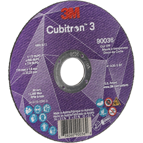 Cubitron 3 Cut-Off Wheel, 4-1/2" x 0.045", 7/8" Arbor, Type T1, Ceramic, 13300 RPM Par Equipment