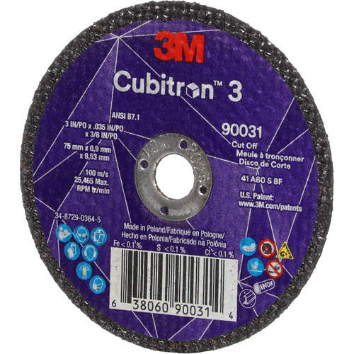 Meule &agrave; tronçonner Cubitron 3, 3" x 0,035", Arbre de 3/8", Type T1, C&eacute;ramique, 21000 Tr/min Par Equipment