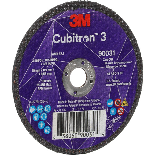 Meule &agrave; tronçonner Cubitron 3, 3" x 0,035", Arbre de 3/8", Type T1, C&eacute;ramique, 21000 Tr/min Par Equipment