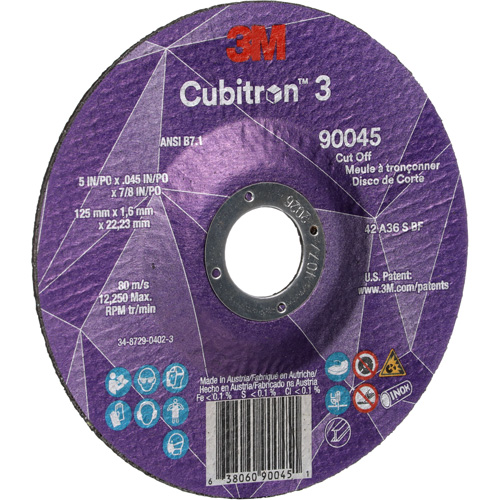 Meule &agrave; tronçonner Cubitron 3, 5" x 0,045", Arbre de 7/8", Type T27, C&eacute;ramique, 12250 Tr/min Par Equipment