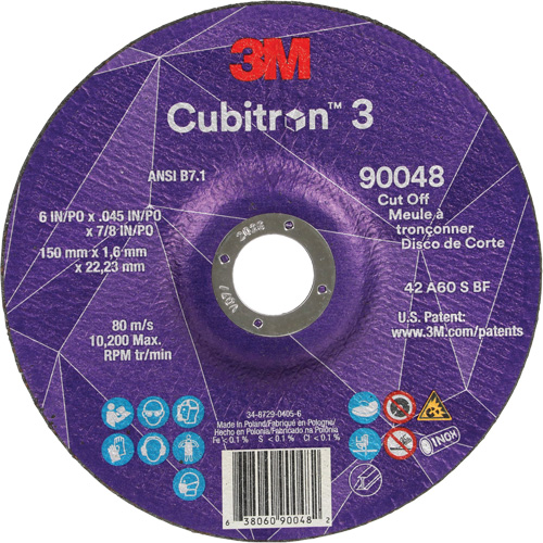 Cubitron 3 Cut-Off Wheel, 6" x 0.045", 7/8" Arbor, Type T27, Ceramic, 10200 RPM Par Equipment