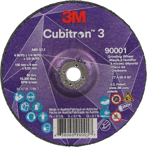 Meule a moyeu d&eacute;port&eacute; Cubitron 3, 4" x 1/4", Arbre 3/8", C&eacute;ramique, Type T27 Par Equipment