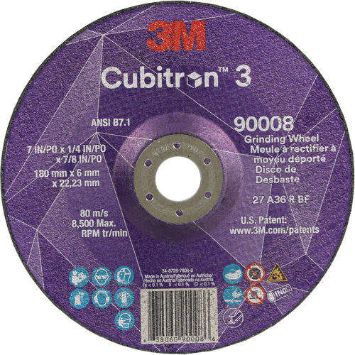 Cubitron 3 Depressed Centre Grinding Wheel, 7" x 1/4", 7/8" Arbor, Ceramic, Type T27 Par Equipment