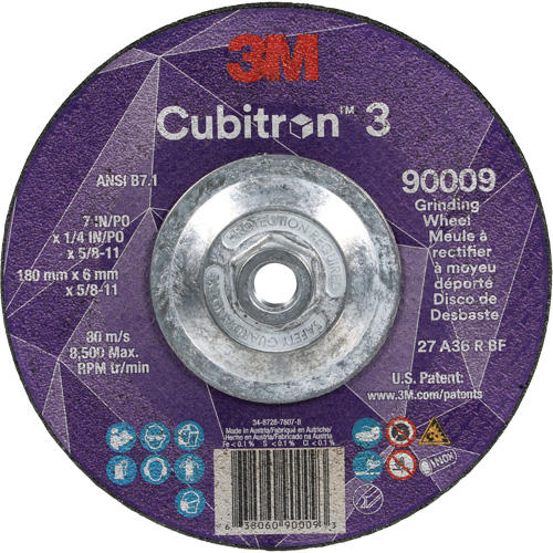 Cubitron 3 Depressed Centre Grinding Wheel, 7" x 1/4", 5/8"-11 Arbor, Ceramic, Type T27 Par Equipment