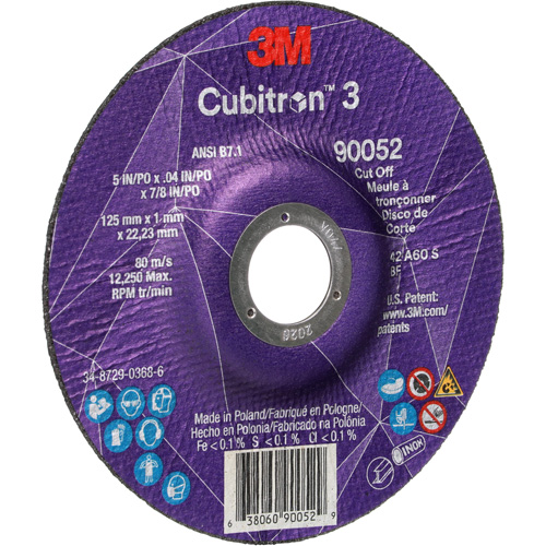 Cubitron 3 Cut-Off Wheel, 5" x 0.04", 7/8" Arbor, Type 27, Ceramic, 60 RPM Par Equipment