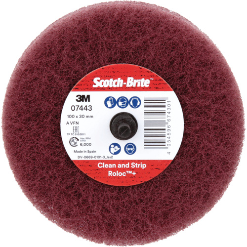 Roue de ponçage &agrave; usage g&eacute;n&eacute;ral Scotch-Brite Roloc Plus, 4" dia. Par Equipment