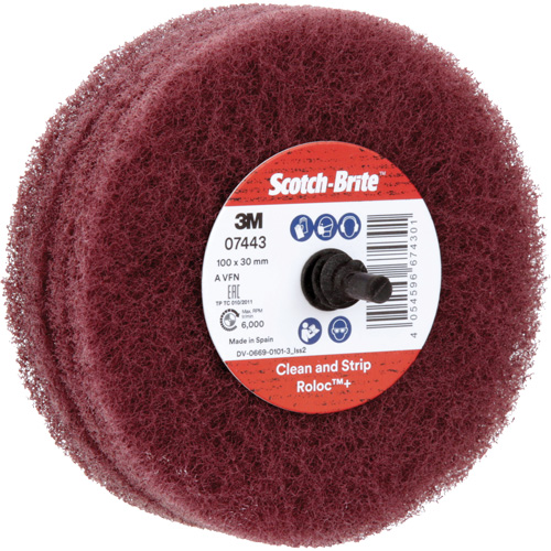 Roue de ponçage &agrave; usage g&eacute;n&eacute;ral Scotch-Brite Roloc Plus, 4" dia. Par Equipment