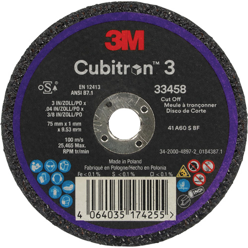 Cubitron 3 Cut-Off Wheel, 3" x 0.039", 3/8" Arbor, Ceramic Par Equipment