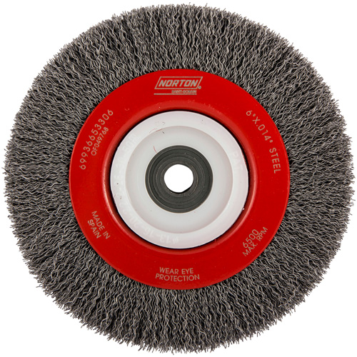Roue d'&eacute;tabli sertie, 6" dia., Fils 0,014", Arbre 1/2"-2 Par Equipment