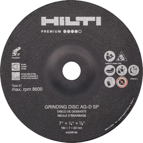 AG-D SP Premium Grinding Wheels, 5" x 1/4", 7/8" Arbor, Zirconium, Type 27 Par Equipment