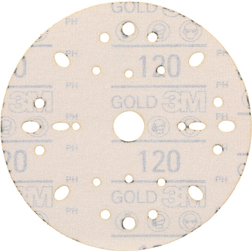 Hookit Gold Abrasive Disc, 6" Dia., 120 Grit, Aluminum Oxide, C-Weight Par Equipment