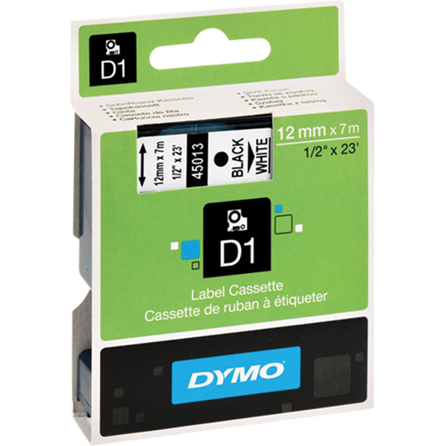 D1 Label Cassette, 12 mm x 23', Black on White Par Equipment