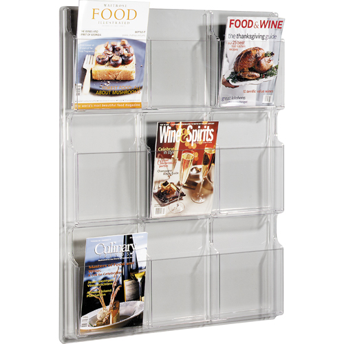 Literature Displays, Wall Mount, 9 Slots, Plastic, 30" W x 2" D x 36-7/8" H Par Equipment