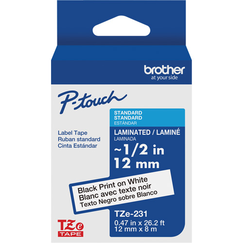 Tze Tape Cartridges, 12 mm x 26-1/4', Black on White Par Equipment