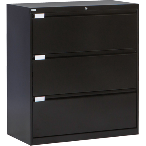 Lateral Filing Cabinet, Steel, 3 Drawers, 36" W x 18" D x 40-1/16" H, Black Par Equipment