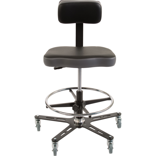 TF160 Industrial Grade Ergonomic Chair, Mobile, Adjustable, 20-1/2" - 28-1/2", Vinyl Seat, Black/Grey Par Equipment