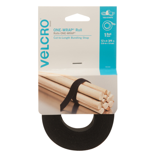 Ruban d'attaches One-Wrap, Boucle et crochet, 12' x 3/4", Auto-aggripant, Noir Par Equipment