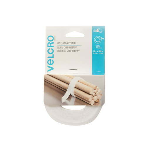 Ruban d'attaches One-Wrap, Boucle et crochet, 12' x 3/4", Auto-aggripant, Blanc Par Equipment