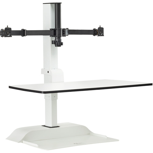 Soar Sit/Stand Electric Desk with Dual Monitor Arm, Desktop Unit, 37-1/4" H x 27-3/4" W x 22" D, White Par Equipment