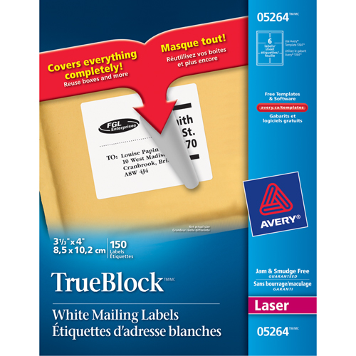 &eacute;tiquettes d'exp&eacute;dition au laser TrueBlock, 3-1/3" la x 4" la x Blanc Par Equipment