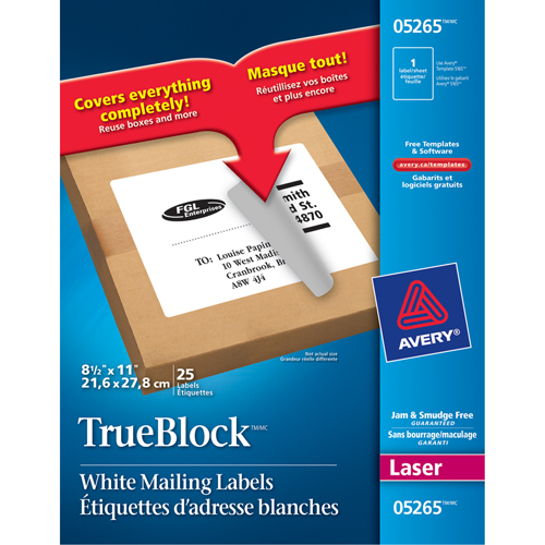 &eacute;tiquettes d'exp&eacute;dition au laser TrueBlock, 11" la x 8,5" la x Blanc Par Equipment