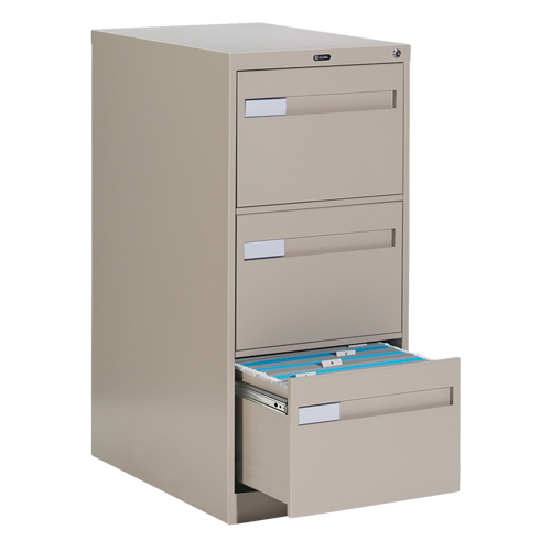 Vertical Filing Cabinet with Recessed Drawer Handles, 3 Drawers, 18.15" W x 26.56" D x 40" H, Beige Par Equipment