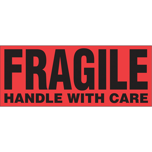 "Fragile Handle with Care" Special Handling Labels, 5" L x 2" W, Black on Red Par Equipment